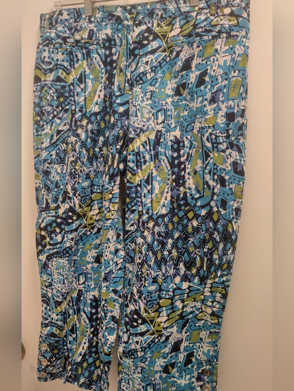 Women’s Blue Abstract Print Casual Capri Jeans Size 16